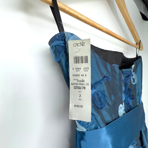 NWT Cache Blue Strapless Bubble Hem Applique Dress Size 2 Y2K Glam Luxe Evening - Picture 14 of 16